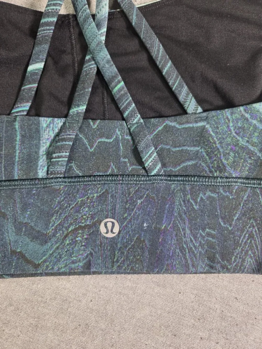 Lululemon Womens Energy Bra Sz 6 Teal Black Digital Print Earth Day Sz 6